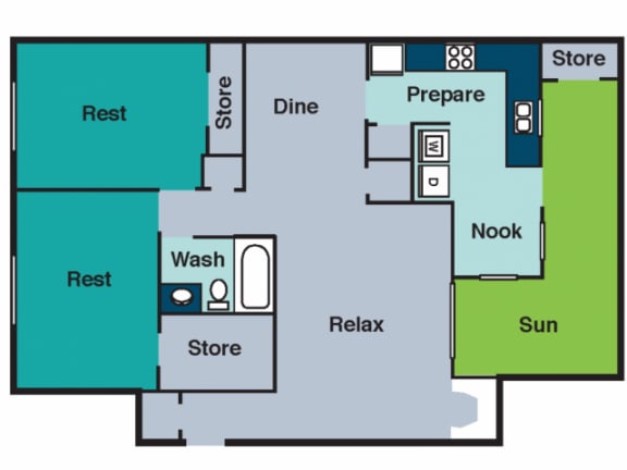 2Bed 1Bath Floor Plan at The Groves Apartments, Raleigh, NC
