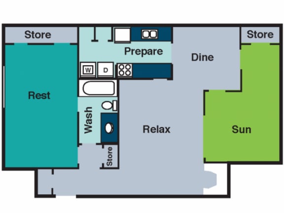 A Floor Plan at The Groves Apartments, Raleigh
