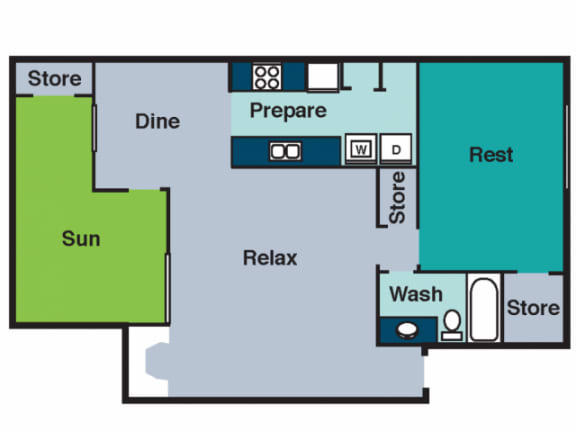 B Floor Plan at The Groves Apartments, North Carolina