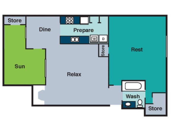C Floor Plan at The Groves Apartments, North Carolina, 27604