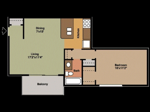 A1 Floorplan, 1 bedroom & 1 bathroom at Casa de Luna in Raleigh, NC.