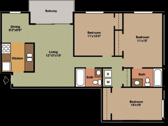 C Floorplan - 3 bed/2 bath at Casa de Luna in Raleigh, NC.