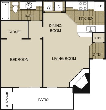 1 Bed 1 Bath Floor Plan at Northgreen at Carrollwood, Tampa, FL, 33624