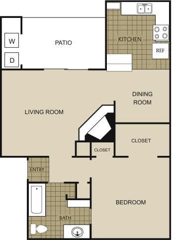 1 Bedroom 1 Bathroom Floor Plan at Northgreen at Carrollwood, Tampa, Florida
