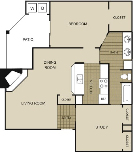 2 Bedroom 1 Bathroom Floor Plan at Northgreen at Carrollwood, Tampa