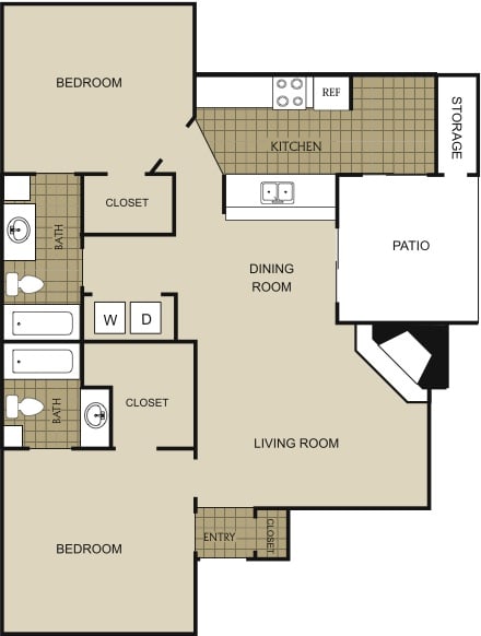 2 Bedroom 2 Bathroom Floor Plan at Northgreen at Carrollwood, Florida, 33624