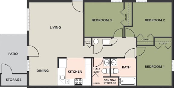 3-Bedroom, 1.5-Bath