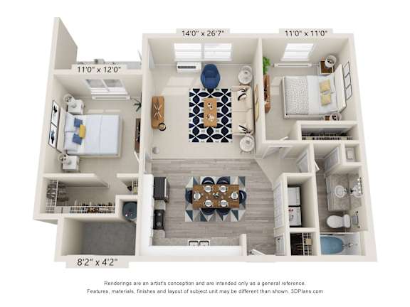 Floor Plan  2 Bedrooms, 1 Bathroom