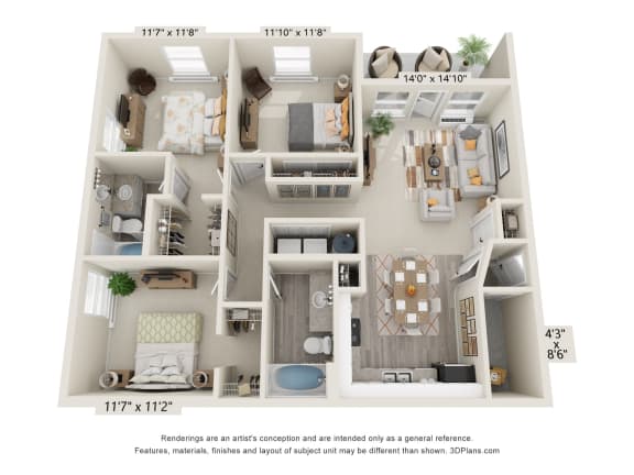 Floor Plan  3 Bedrooms, 2 Bathrooms