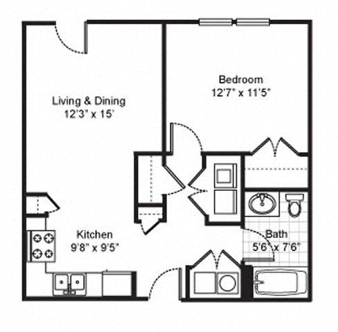 1 Bedroom 1 Bath 2D Floorplan-Fairfield Apartments Pittsburgh, PA