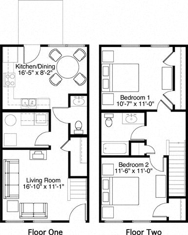2 Bedroom 1.5 Bath 2D Floorplan-Horace Mann Apartments, Gary, IN