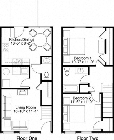 2 Bedroom 1.5 Bath 2D Floorplan-Horace Mann Apartments, Gary, IN