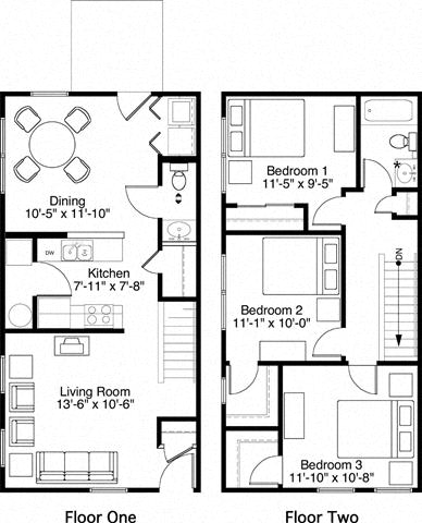 3 Bedroom 1.5 Bath 2D Floorplan-Horace Mann Apartments, Gary, IN