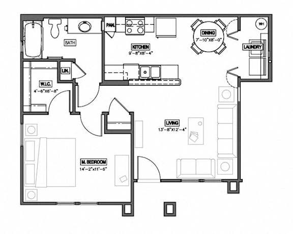 1 Bedroom 1 Bath 2D Floorplan-The Symphony Apartments Phoenix, AZ