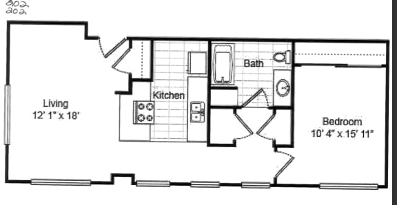 1 bedroom 1 bath 2d floorplan , Valentine Apartments Kansas City, MO