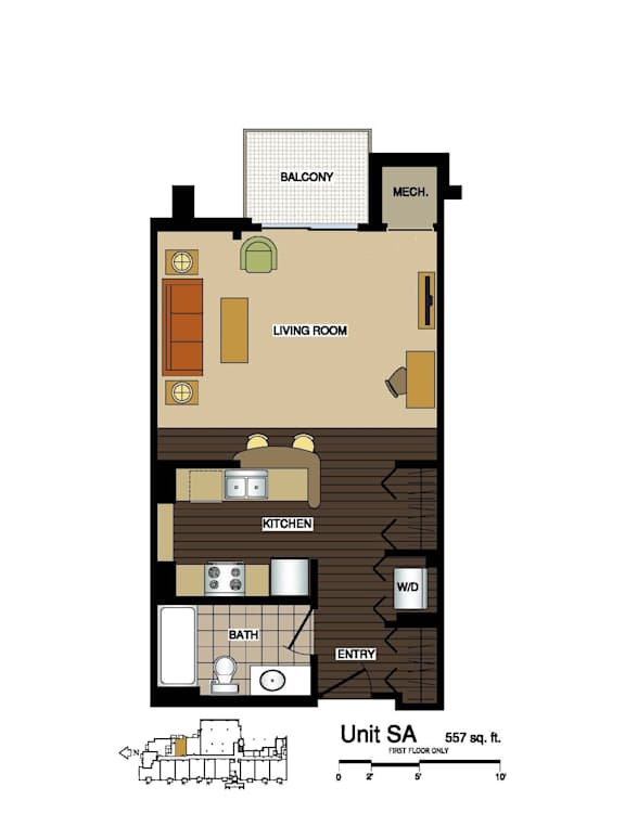 2d floorplan of a Studio apartment with one bathroom.