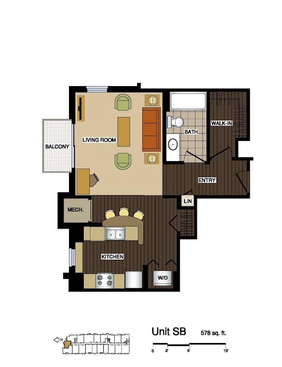2d floorplan of a Studio apartment with one bathroom.