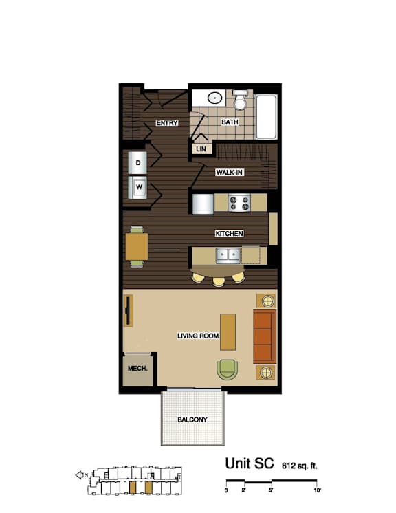 2d floorplan of a Studio apartment with one bathroom.