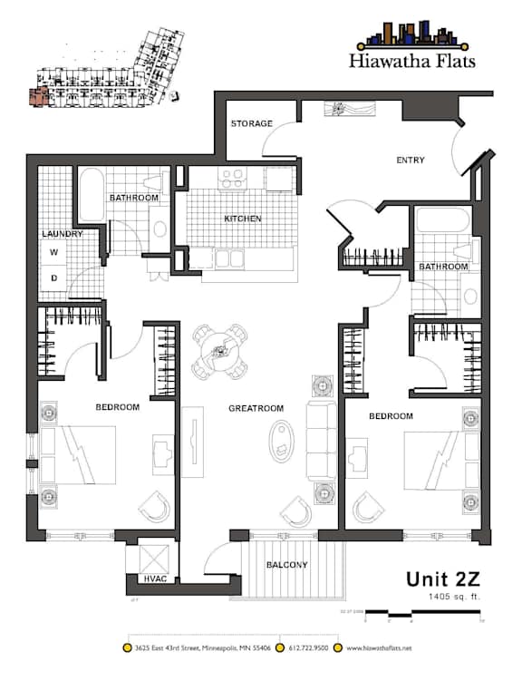 2d floorplan of a 2 bedroom, 2 bathroom unit