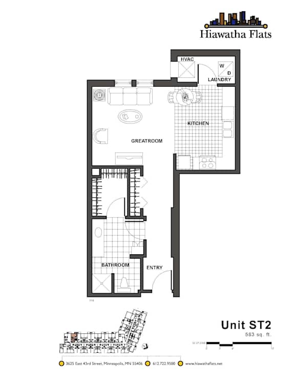 2d floorplan of a Studio apartment with one bathroom.