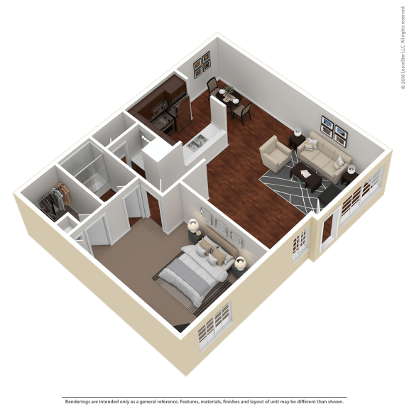 1 Bedroom, 1 Bathroom Floor Plan