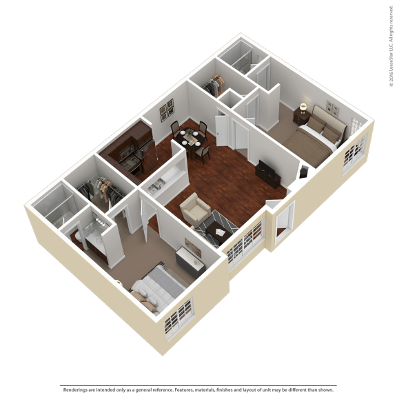 2 Bedroom, 2 Bathroom Floor Plan