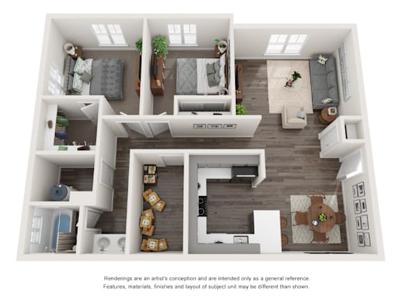 2 bed 1 bath floor plan with 1,000 Sq. Ft. at Switchback on Platte at Switchback on Platte Apartments, Colorado
