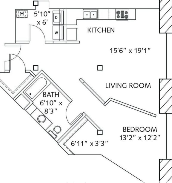 Floor Plan  1 bed 1 bath at Lofts at Lafayette Square Apartments, Saint Louis, MO