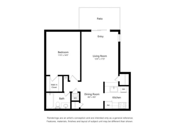 1 Bed 1 Bath Floor Plan | 670 Sq. Ft. at Chevy Chase, Austin