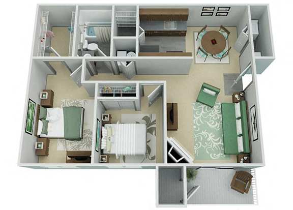 2 Bed 1 Bath Floor Plan with 850 Sq. Ft. at Verona, Littleton, Colorado