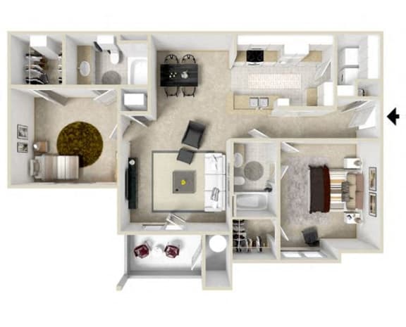 2 bedroom 2 bath Floor Plan at Charleston Apartment Homes, Mobile, 36695
