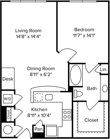1 bedroom 1 bathroom floor plan F at Arlo Buffalo Heights, Houston, TX, 77007