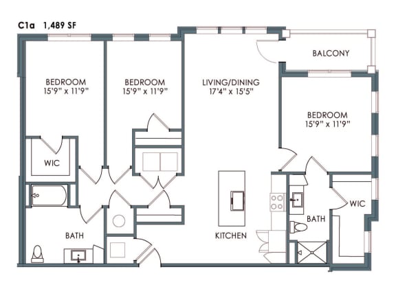3 bed 2 bath floor plan at Meeder Flats Apartment Homes, Cranberry Township, PA, 16066