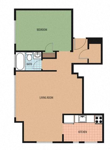 1 Bedroom A 1 Bath Floor Plan A at Sarbin Towers, Washington