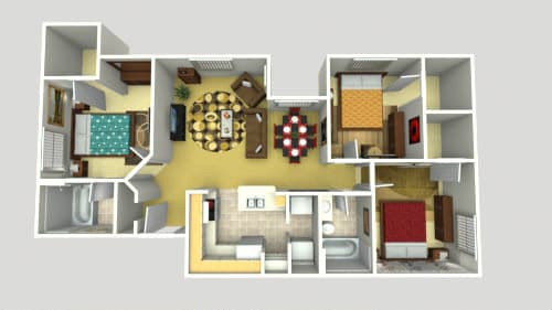 CH33D Floor Plan at Villas of Sorrento Apartments, Dallas