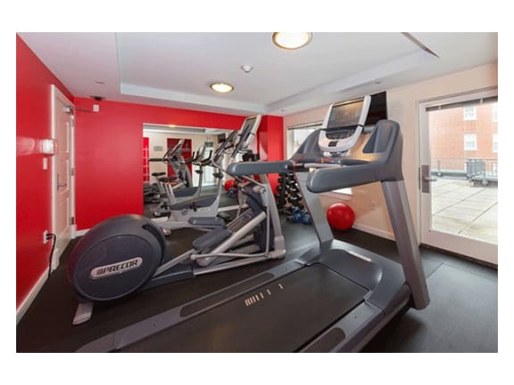Newly Renovated Fitness Room with Precor Equipment and Free Weights at Marion Square, Brookline