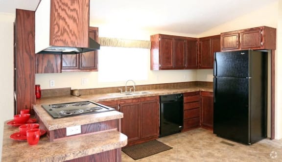 Kitchen Cabinets with Hardwood at Valley Ridge Rental Homes in San Antonio, Texas 78242