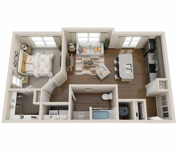 1 Bedroom, 1 Bath (2a)