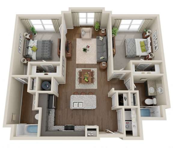 2 Bedroom, 2 Bath (1b)