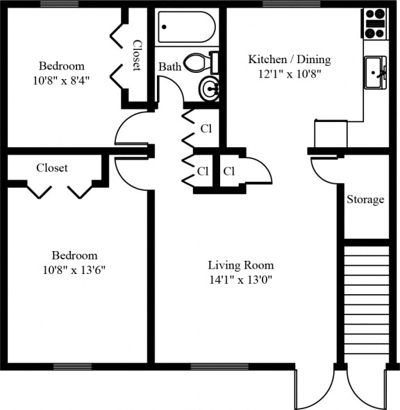 2 Bedroom 1 Bathroom Floor Plan in Chambersburg