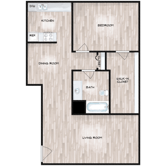 1 Bed 1 Bath Floor Plan at Boston Woods Apartments, San Antonio TX, 78201