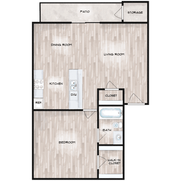 1 Bed Floor Plan at Boston Woods Apartments, San Antonio TX