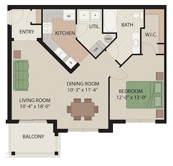 Floor Plan  1 Bed 1 Bath Floor Plan at Claremont Apartments, Exton, PA, 19341