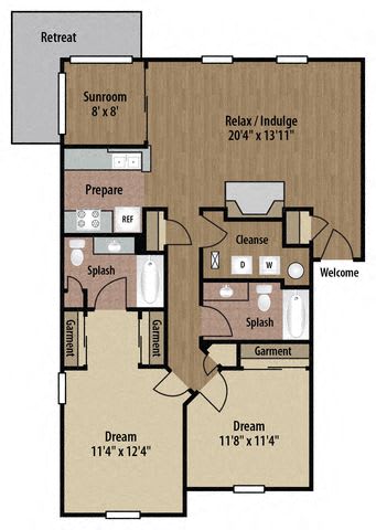 Floor Plan  2 bedroom 2 bath Floor Plan at The Bradford at Easton Apartments, Ohio, 43230