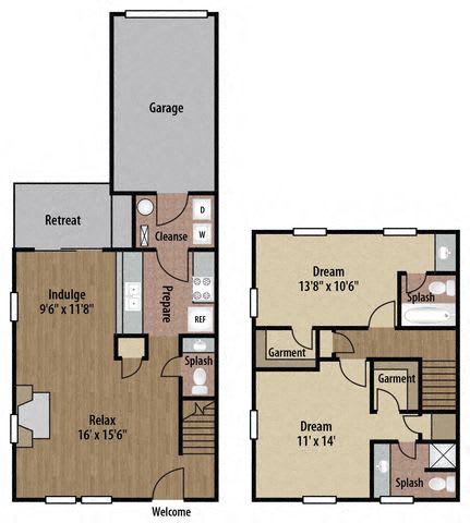 2 Bed 2.5 Bathroom Floor Plan at The Bradford at Easton Apartments, Columbus, OH, 43230