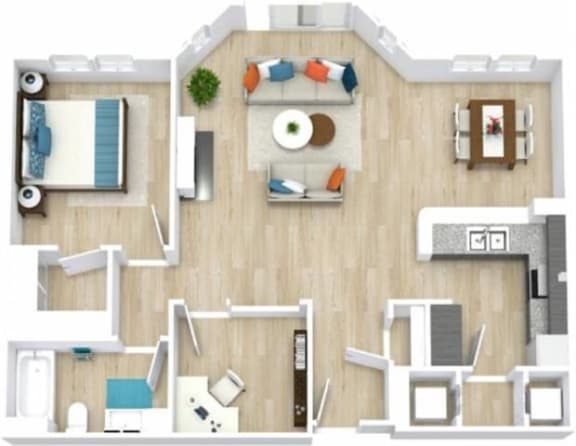 The Heron Floor Plan with 974 Sq. Ft. at Saltmeadow Bay, Virginia Beach, 23451