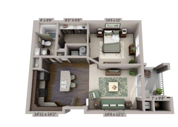 A1 Floor Plan with 701 Sq. Ft. at Streets of Greenbrier, Chesapeake, Virginia