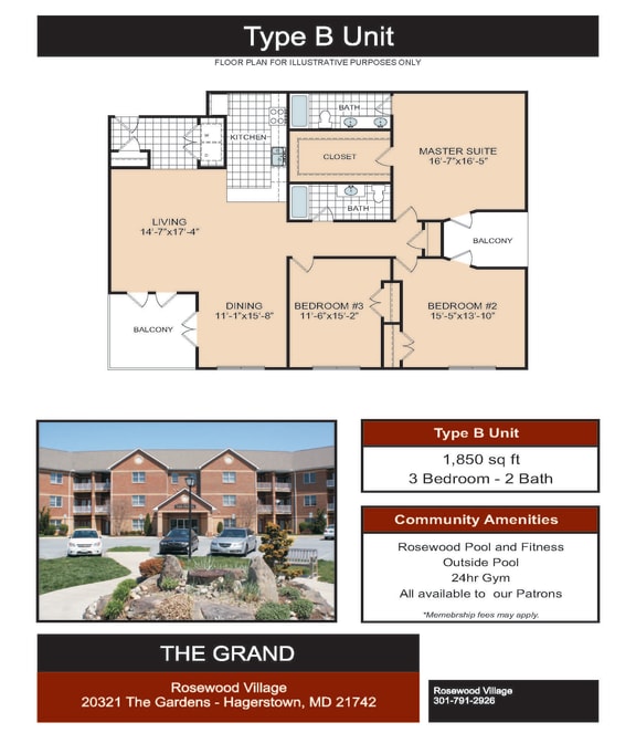 Type B Floor Plan at Rosewood Village, Hagerstown, MD
