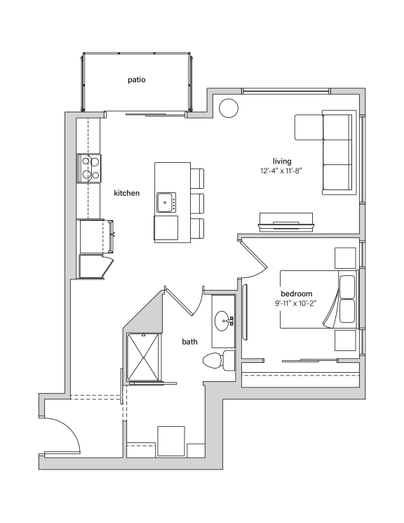 1 bedroom 1 bathroom A1 Floor Plan at The Crossings at Windsong, Arizona