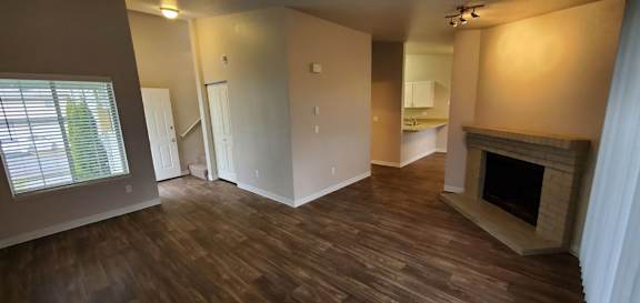 View from Living Room to Dining Room and Kitchen in Waterleaf unit
